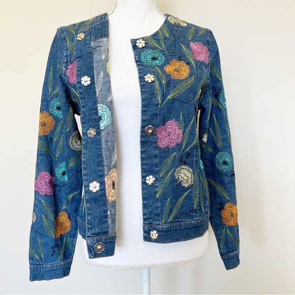 Ann Trinity | Vintage 90s Y2K Linen Blend Floral Embroidered Jacket/Shacket | M - Picture 7 of 15
